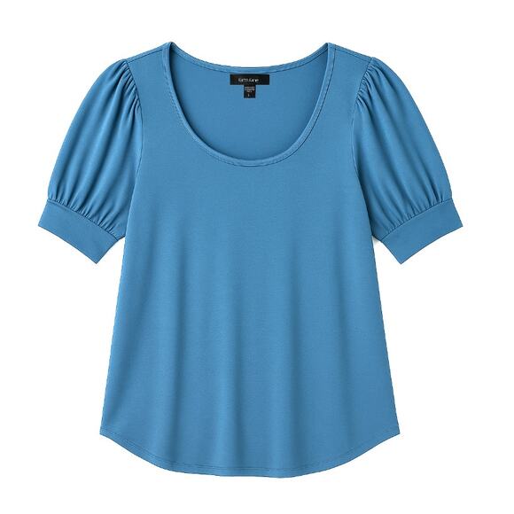 Karen Kane Women's Light Blue Puff Sleeve Scoop Neck Blouse Size Large 🦋💙 - Picture 2 of 12